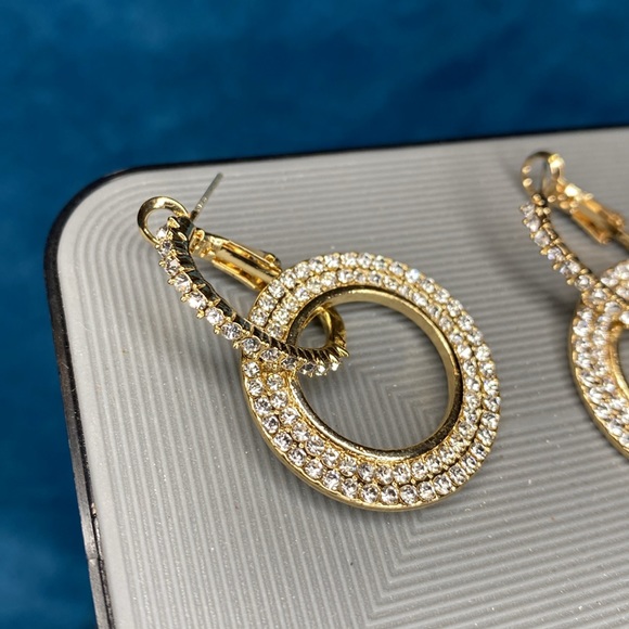 Gold and rhinestone hoop earrings - Picture 2 of 6